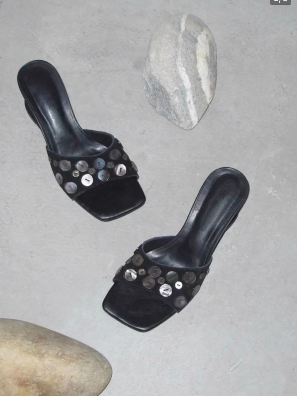 Black Studded Slide Heels - Women's Fashion Sandals